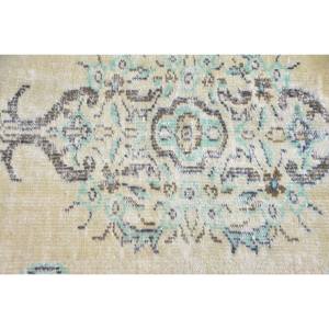 Vintage Turkish <b>Rug</b> 5.2 X 8.2ft Handmade Yellow Blue Patchwork Design Wool <b>Seagrass</b> Material with Latex Backing Style for Teens - Product Image 5