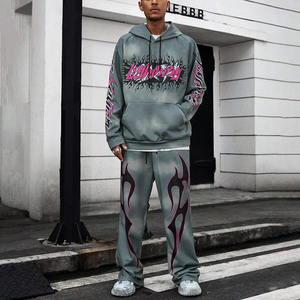 Survêtement polaire sérigraphié personnalisé Streetwear pour hommes ensemble pantalons de survêtement et sweat à capuche surdimensionnés survêtements délavés à l'acide vintage - Product Image 6