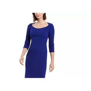 Abito Tubino Blu Comodo da Donna Calvin Klein con Scollo a U, Decorazione in Pizzo, Taglie Forti, Stile Formale da Ufficio, Estivo, Taglia 6 - Product Image 2