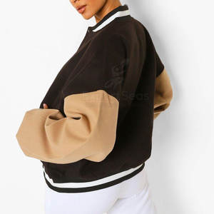 Chaqueta con letras de aspecto clásico con dobladillo acanalado y cuello Chaqueta con letras de calle informal con parche de letras de moda - Product Image 5