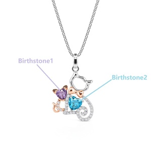 Jeulia Hug Me Gold Plated Stainless Steel <b>Cat</b> <b>Necklace</b> with 2 Custom Birthstones - Product Image 4