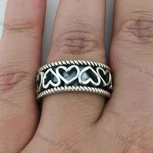 Anillo Giratorio de Plata de Ley 925 Hecho a Mano con Diseño de Corazón Conectado, Anillo de Meditación para el Dedo Pulgar, Regalo para Aliviar la Ansiedad - Product Image 4
