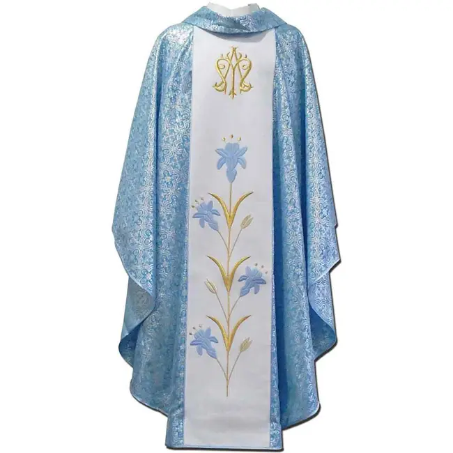 Marian chasuble из парчовой ткани с серебряной нитью церковная форма пастор