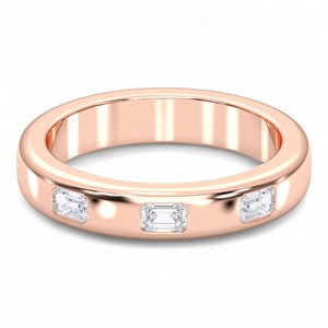 0.24 Carat E-F/VVS-VS Moissanite Emerald Cut Diamond 3 Stone Bague de mariage en argent sterling pour femme - Product Image 1