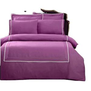 Parure de lit de luxe 6 pièces King Size XL, housse de couette, drap-housse en satin de coton, taies d'oreiller, motif uni, surpiqûres pour la maison - Product Image 1