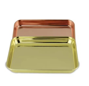 VISHAL HANDICRAFT PVD Gold Iron Rectangular Serving <b>Tray</b> Long Handle for Home Hotel Restaurant Use Customizable Size Shape Uttar - Product Image 3