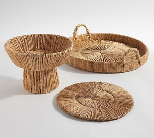 Decorative Wedding Serving Tray Jute & Wicker Serving Tea Tray Food Serving Tray Factory Wholesale <b>Restaurant</b> & <b>Hotel</b> <b>Supplies</b> - Product Image 5