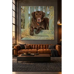 Impression sur toile de Fida, un Labrador chocolat couché devant une clôture en bois - Product Image 2