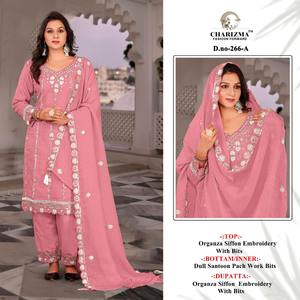 Qualité d'exportation indienne belle robe belle Organza Siffon Salwar Suit & Dupatta avec broderie et offres travail femme mode - Product Image 2