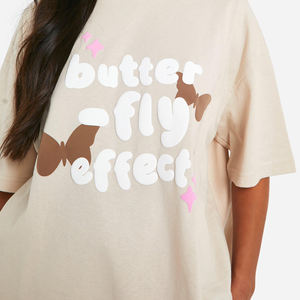 2024 invierno XL cuello redondo Camiseta algodón sólido tejido Casual Streetwear frente y espalda Puff estampado nueva decoración de logotipo al por mayor - Product Image 4