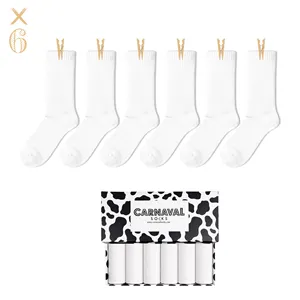 Juego de 6 Pares de Calcetines Básicos de Algodón Blanco Unisex, Transpirables, para la Temporada de Primavera - Product Image 1