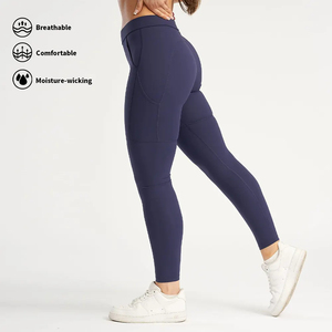 Mallas deportivas de gimnasio para mujer acanaladas más vendidas, mallas deportivas de Color sólido para mujer, levantamiento de glúteos, logotipo personalizado, talla de EE. UU., mallas para mujer, botín - Product Image 4