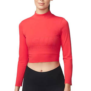Hauts de yoga pour femmes en Spandex/Nylon légers de qualité supérieure, avec logo personnalisé sur le devant, tissu respirant, design personnalisable, manches longues, pour la gym - Product Image 6