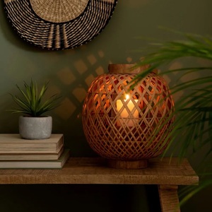 Linterna de bambú al por mayor lámpara colgante personalizable decoración del hogar hecha a mano resistente y elegante con vela disponible en marrón - Product Image 6