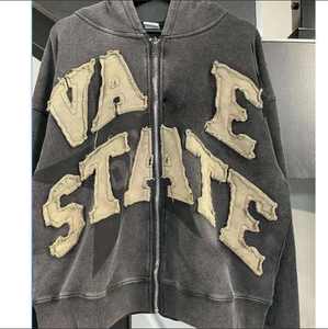 Sweat à capuche unisexe d'hiver zippé, délavé à l'acide, coupe courte, de haute qualité, lourd, vintage, effet vieilli, avec patch brodé personnalisé - Product Image 4