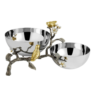 Tazón para servir aperitivos de la mejor calidad, elegante tazón para servir de Metal plateado con mariposa dorada y diseño Floral para la decoración del hogar - Product Image 4