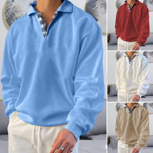 Sweats d'automne et d'hiver pour hommes revers de couleur unie lâche à manches longues en polyester tricoté - Product Image 3