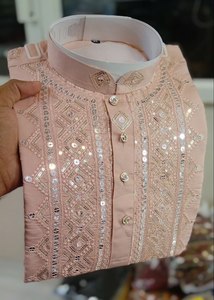 Kurta de Seda con Cuello Redondo para Hombre, Moderna, con Estampado Geométrico, Ecológica y de Secado Rápido - Product Image 4