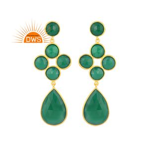 Latest Trending Sterling Silver 18K Gold Plated Natural <b>Green</b> Onyx Gemstone Dangle Earring Demi Fine Jewelry Manufacturer - Product Image 1