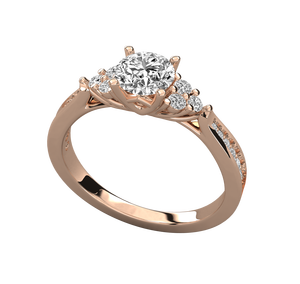 Round Lab Grown Diamond Classic <b>Cluster</b> Tapered Band Engagement Ring with Pave Accents 14K Gold Plated for Her - Product Image 1