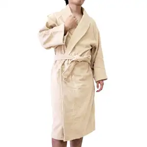 [Wholesale Products] HIORIE Cotton 100% Towel Bathrobe Women's Sleepwear Kimono Pajama Lounge wear made in Japan Terry Beige