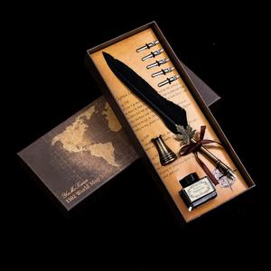 Stylo plume rétro en forme de plume de paon bleu, design feuille d'érable, ensemble de stylos plume avec bouteille d'encre et support de carte, <span class=keywords><strong>coffret</strong></span> cadeau - Product Image 6