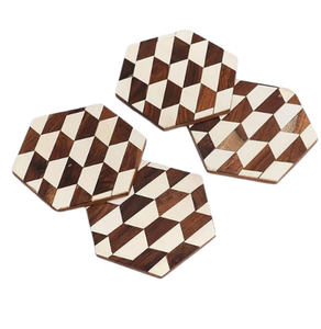 Handmade Design Wooden Tea <b>Coaster</b> Customized Shape <b>Set</b> of Six Tabletop <b>Coaster</b> Wholesale Supplier Walnut Decorative <b>Coasters</b> - Product Image 5