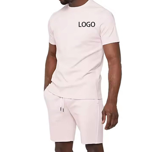 Coton et respirant été nouveaux hommes décontracté respirant Shorts ensembles à manches courtes t-shirt Shorts solide ensemble hommes marque vêtements OEM - Product Image 5