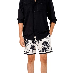 Pantalones cortos de playa de verano blancos para hombre de algodón 100%, cintura elástica y bolsillos, estampado Digital, patrón sólido a la venta a granel - Product Image 1
