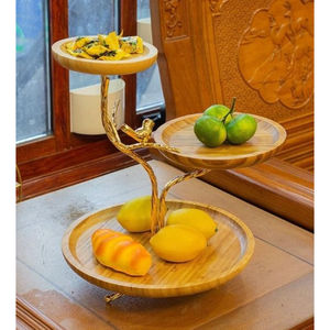 Hecho de soporte para pasteles de madera con soporte de alambre de Metal dorado Decoración de mesa de comedor Soporte para servir pasteles para bodas o cualquier evento - Product Image 5