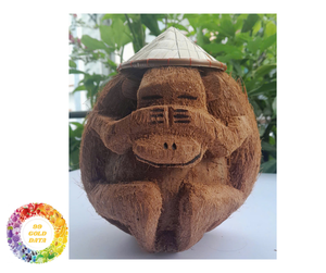 Arte de coco de mono premium-Esculturas de coco de animales artesanales únicas, adornos de coco de concha de coco de Vietnam para Decoración - Product Image 3