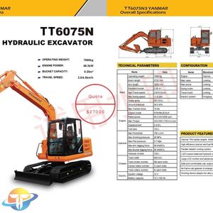 Miniexcavadora TT6075N con Motor Yanmar Serie TNV, 9 Toneladas de Peso Operativo, Eléctrica, Nueva, con Accesorios de Cucharón en Oferta - Product Image 1