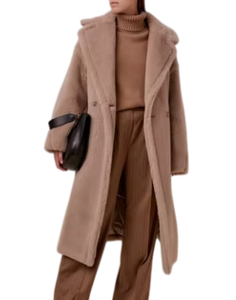 Wool/Viscose Trench <strong>Coat</strong> <strong>Women</strong> Oversized Single Breasted Plush Long Notch Lapel Mid Length <strong>Lightweight</strong> Elegant Button Outerwear - Product Image 4