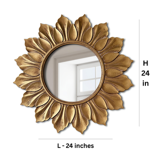 Vintage Sunflower Design <b>Wall</b> <b>Mirror</b> with Distressed Gold Wooden Frame Round Decorative Accent <b>Mirror</b> for <b>Living</b> <b>Room</b> Bedroom - Product Image 6