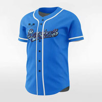 Seragam Tim Jersey Baseball Biru Custom Sublimasi Kancing Depan Lengan Pendek