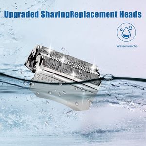 Paquete de 2 cabezales de repuesto para afeitadora eléctrica, para rostro y cuerpo, idioma de operación en alemán, cuchillas dobles y triples, características lavables - Product Image 4