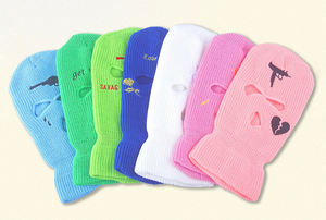 Wholesale Balaclava Face <b>Mask</b> Windproof Knitted Winter Hat Custom logo Men Acrylic Knitted 3 Holes Embroidery DDP Shipping - Product Image 5