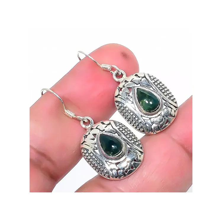 Orecchini in argento Sterling con pietre preziose naturali di agata di muschio indiano orecchini pendenti in argento massiccio fatti a mano orecchini pendenti in pietra di agata