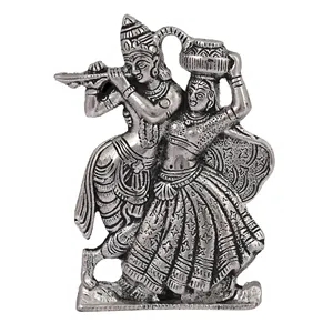 Handgemaakte Metalen Verzilverd Krishna En Radha Met Matki Standbeeld Religieuze Geschenken Item Voor Thuis Decoratie En Gifting