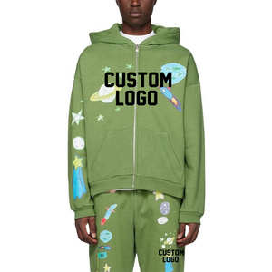 Conjunto de pantalón de chándal acampanado de algodón 100% personalizado para hombre, chándal con capucha y estampado abullonado ecológico, chándal informal de lana de talla grande - Product Image 3