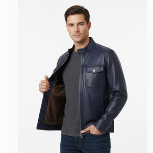 Chaqueta de motorista de piel de oveja hecha a mano para hombre, proveedor mayorista de fábrica OEM, ropa de abrigo elegante y duradera cálida, ropa de moto - Product Image 1