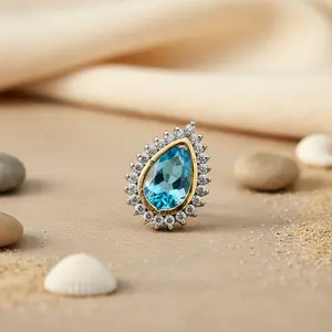 Boucles d'oreilles créoles en argent bleu diamant pour femmes, bijoux vintage tendance plaqués or avec motif floral pour fiançailles - Product Image 1