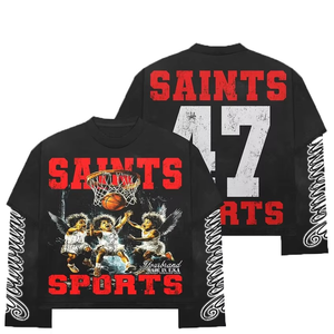 T-shirt Boxy graphique surdimensionné 100% coton Double couche T-shirts à manches doubles personnalisés pour hommes Vêtements manufacturés - Product Image 6