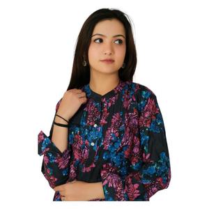 Blusa de algodón de manga larga para mujer, Tops formales de verano hechos a mano con estampado de bloques, decoración de botones bohemios, ropa de fiesta informal - Product Image 4