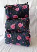 Pochette de voyage pour femmes en coton écologique imprimé à la main au lotus indien, matelassée, pliable, avec poignée souple et fermeture éclair