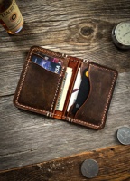 Dompet Kulit Pria LCR-0052 Vintage Full Grain dengan Tempat Kartu, Kantong Depan, Warna & Logo Dapat Disesuaikan, Kualitas Tinggi untuk Penggunaan Sehari-hari