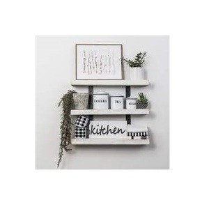 Estantes flotantes montados en la pared, hecha a mano con esmalte blanco repisa de madera, Clips para tarjetas de fotos, jarrones para decoración del hogar - Product Image 1