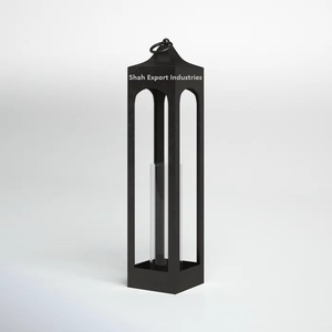 Linterna de vela negra de metal y vidrio de estilo americano para iluminación exterior e interior, decoración de suelo y linterna colgante - Product Image 3