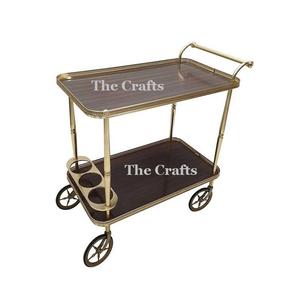 Chariot de service rectangulaire à trois niveaux, chariot de service en fer et en bois de qualité supérieure en vrac - Product Image 5