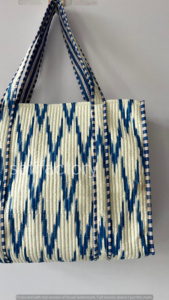 Handmade Cotton Ekat Block Print Reversible Quilted <b>Tote</b> <b>Bag</b> <b>Large</b> <b>Zipper</b> Closure Versatile Daily Use for Beach Travel - Product Image 5
